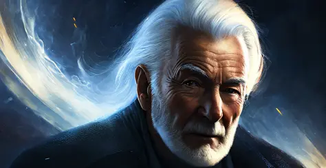 man, close up shot, old man, white hair, magic, cinematic, painting