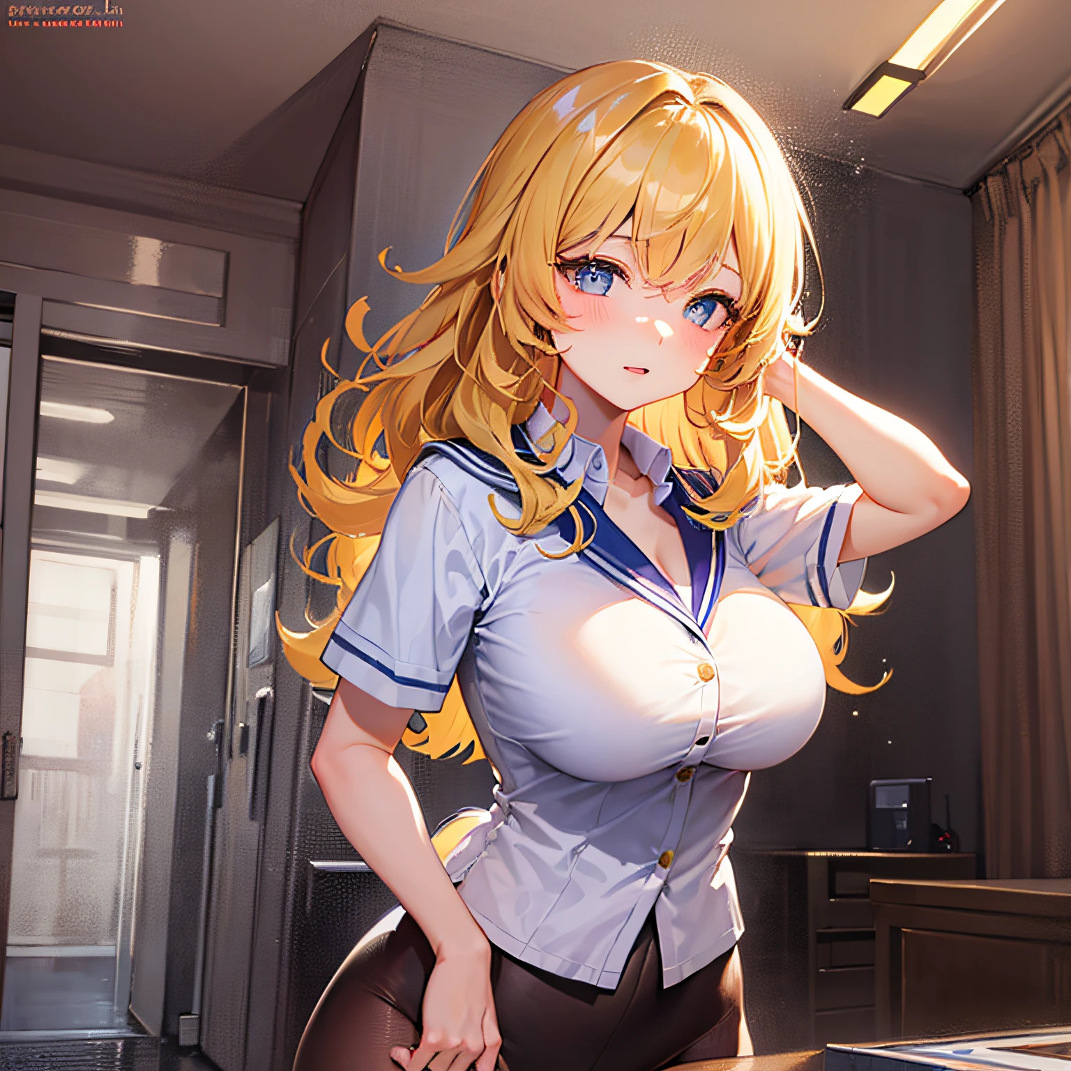 Anime girl with big breast posing in a room - SeaArt AI