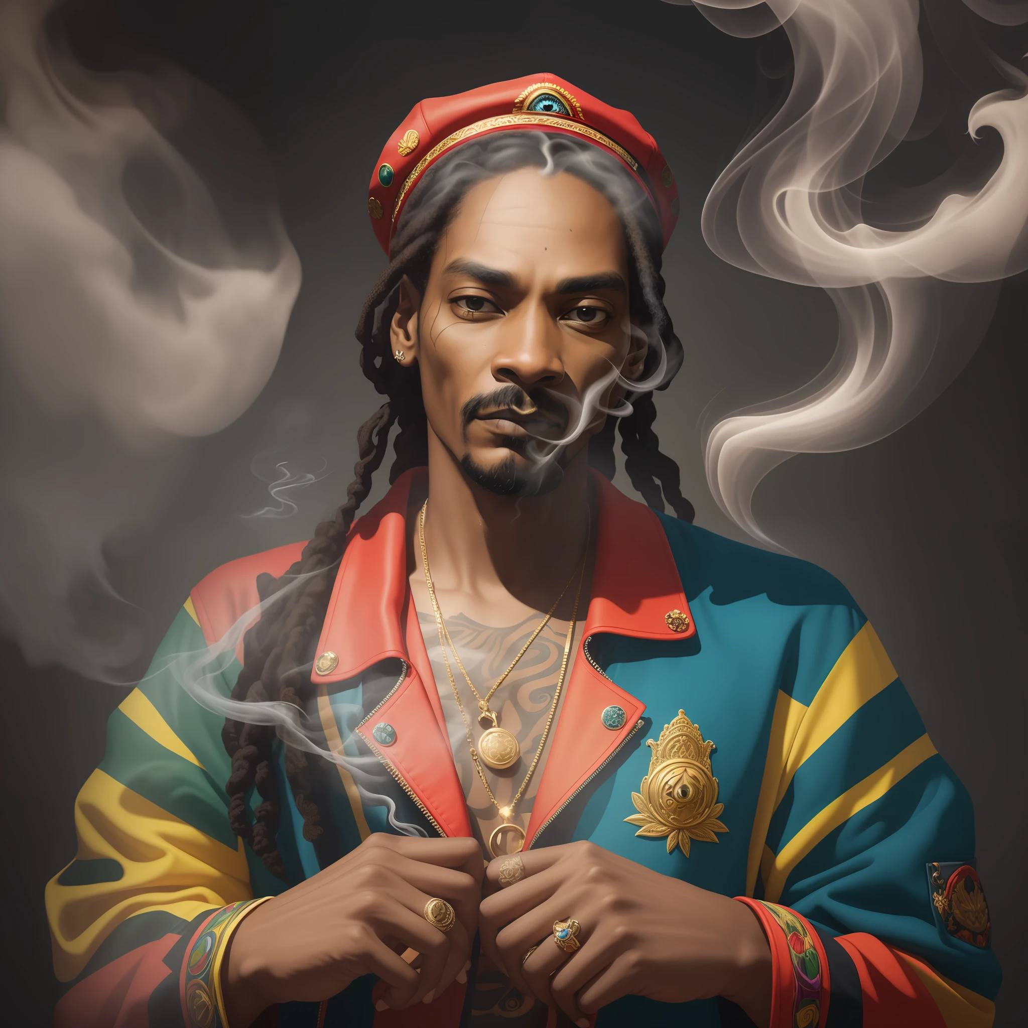 In the depths of the image emerges the iconic Snoop Dog, immersed in a ...