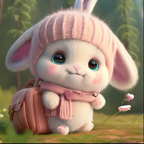 a close up of a cartoon bunny with a handbag and a hat, adorable digital painting, cute digital art, cute anthropomorphic bunny, cute cartoon character, cute detailed digital art, cute character, cute 3 d render, cute adorable, cute and adorable, cute and ...