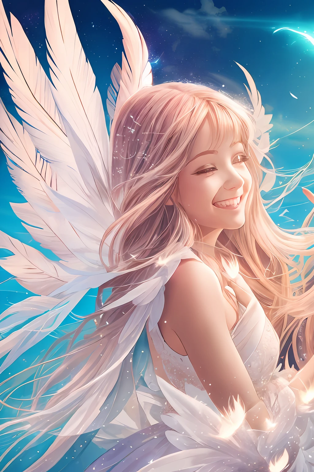 Anime girl with white wings and a star in the sky - SeaArt AI