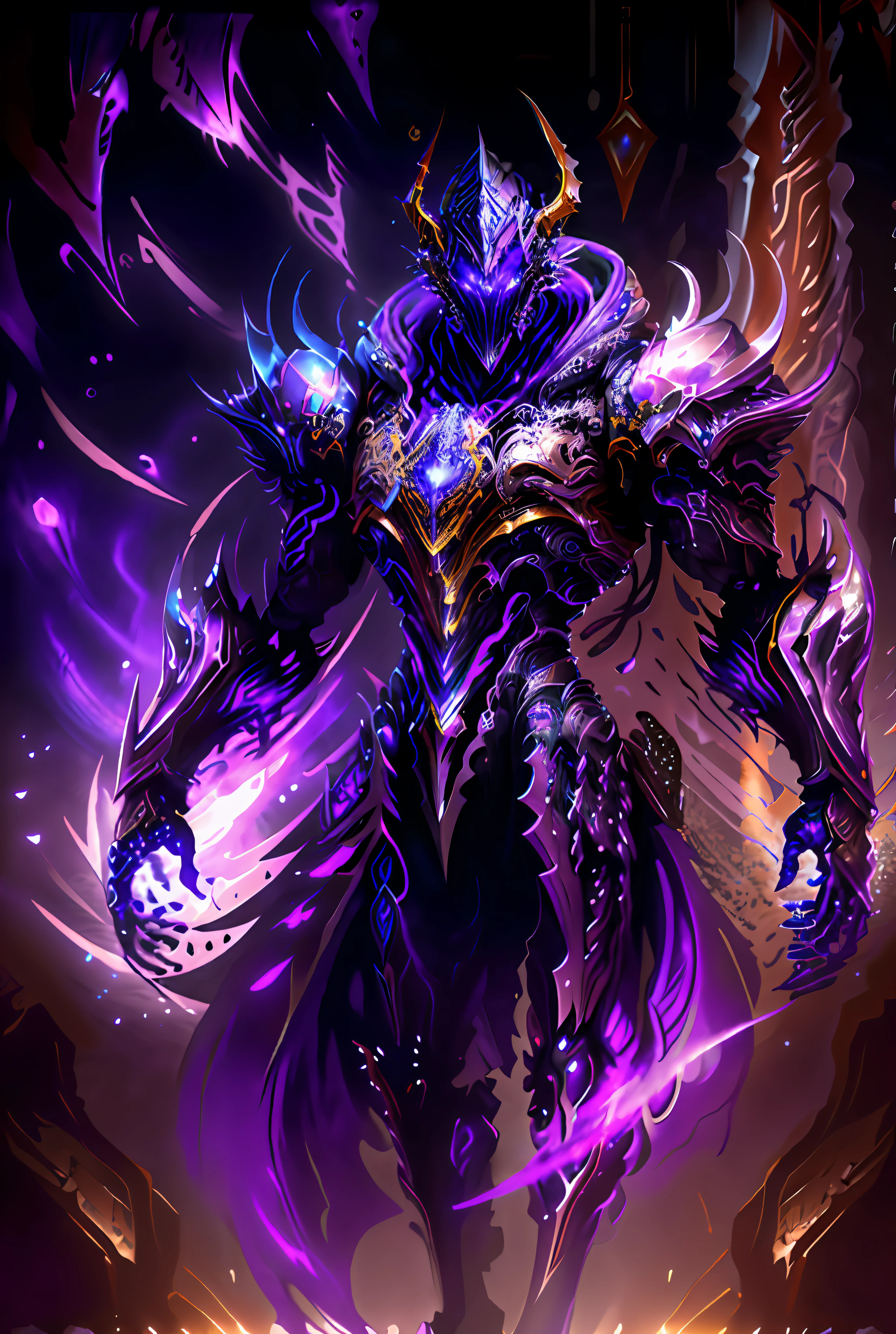 A photo of a man in a purple robe and purple ball, purple glowing core in armor, the feeling of the classical Holy Spirit, League of Legends characters, League of Legends nocturne, popular on ArtStation. League of Legends Arcane, Splash Art, Aurelion Sol, Elven Man Male Demon, League of Legends style, inspired by Huang Shen, extremely detailed art germ ، الألوان الصويا ظجواني احمر اسود ازرق, (Extreme Detail, Top Quality, 8K Art, Masterpiece, Ultra Detail, Extreme Clarity), (Colorful, Highest Detail: 1.3)