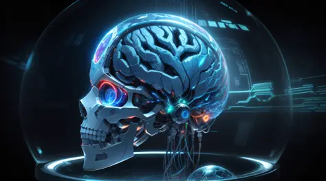 arafed image of a human brain in a glass ball, metal brain, human brain, cybernetic and highly detailed, metal brain!, matte painting of the human mind, visible circuit in the head, brain connected to the computer, electronic brain, digital art, digital ar...