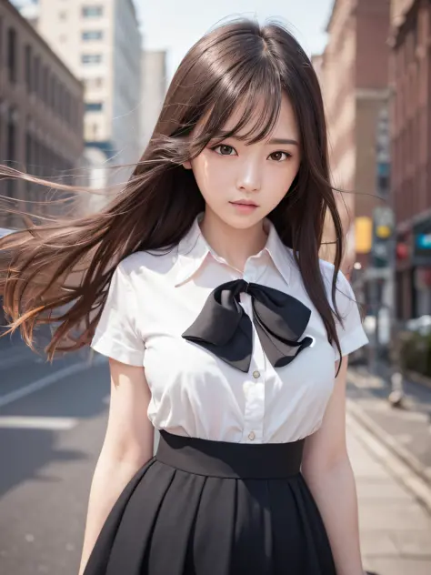 Masterpiece, top quality, official art, highly detailed CG Unity 8K wallpaper, like a schoolgirl, very delicate and beautiful, ultra high resolution, (photorealistic: 1.4), golden hour lighting, (upper body), (platinum shorthair: 0.8), (puffy eyes), lookin...