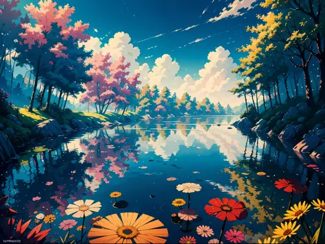Create a fantastic, imaginative scene in the style of hayao miyazaki. Use a colorful and vibrant palette with a focus on natural elements such as beaches to create a magical and enchanting scene. Pay attention to the long, long details and design of the el...