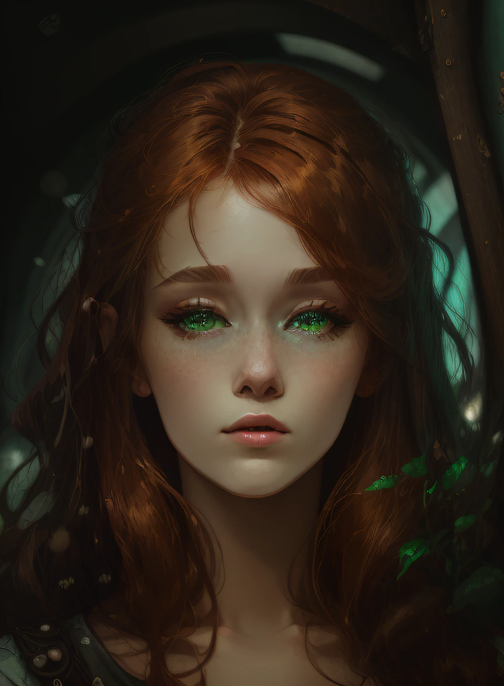 Mulher ruiva com olhos verdes olhando para fora de uma janela, um retrato de personagem inspirado em Johannes Helgeson, Vencedor do concurso Artstation, arte digital, linda ilustração digital, belo retrato detalhado, ilustração digital deslumbrante, linda pintura de personagem, retrato de uma garota ruiva, Pintura realista de linda garota, retrato de arte de personagem, retrato detalhado do personagem, retrato colorido detalhado, linda pintura digital