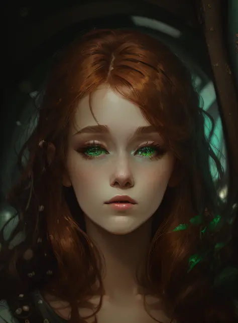 redhead haired woman with green eyes looking out a window, a character portrait inspired by Johannes Helgeson, Artstation contes...