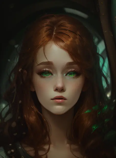 redhead haired woman with green eyes looking out a window, a character portrait inspired by johannes helgeson, artstation contes...