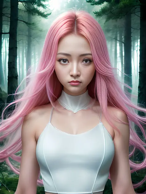 beautiful portrait painting of an anime girl, cute, pink hair, symmetrical face, symmetrical eyes, two identical symmetrical eye...