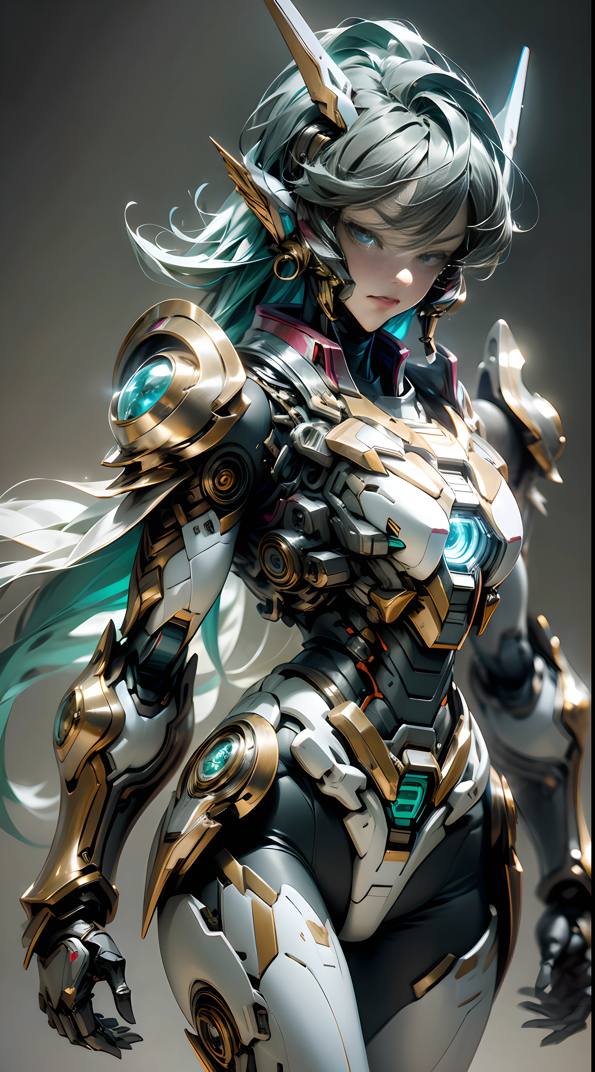 Gold Saint Seiya Limb Armor, Marvel Movie Iron Man Cuirass, (Gundam 00 Gundam Exia: 1.5), (Mecha) (Mechanical) (Armor), (Open Leg: 1.3), Perfect, (Wide Angle), Best Quality, Masterpiece, Super Resolution, (Reality: 1.4), 1 Girl, Bare Shoulders, Crazy Details, (Hip Folds: 1.2), Lower Chest, Side Chest, Unrealistic Engine Style, Boca Effect, David La Chapelle Style Shot, Bioluminescence palette: light blue, light gold, pale pink, bright white, wide angle, ultra-fine, cinematic still life, vibrant, Sakimichan style, perfect eyes, highest image quality 8K, inspired by Harry Winston, Canon EOS R 6 masterpiece "Chaos 50,--, under eye mole, ray tracing, surrealism, textured skin --s2