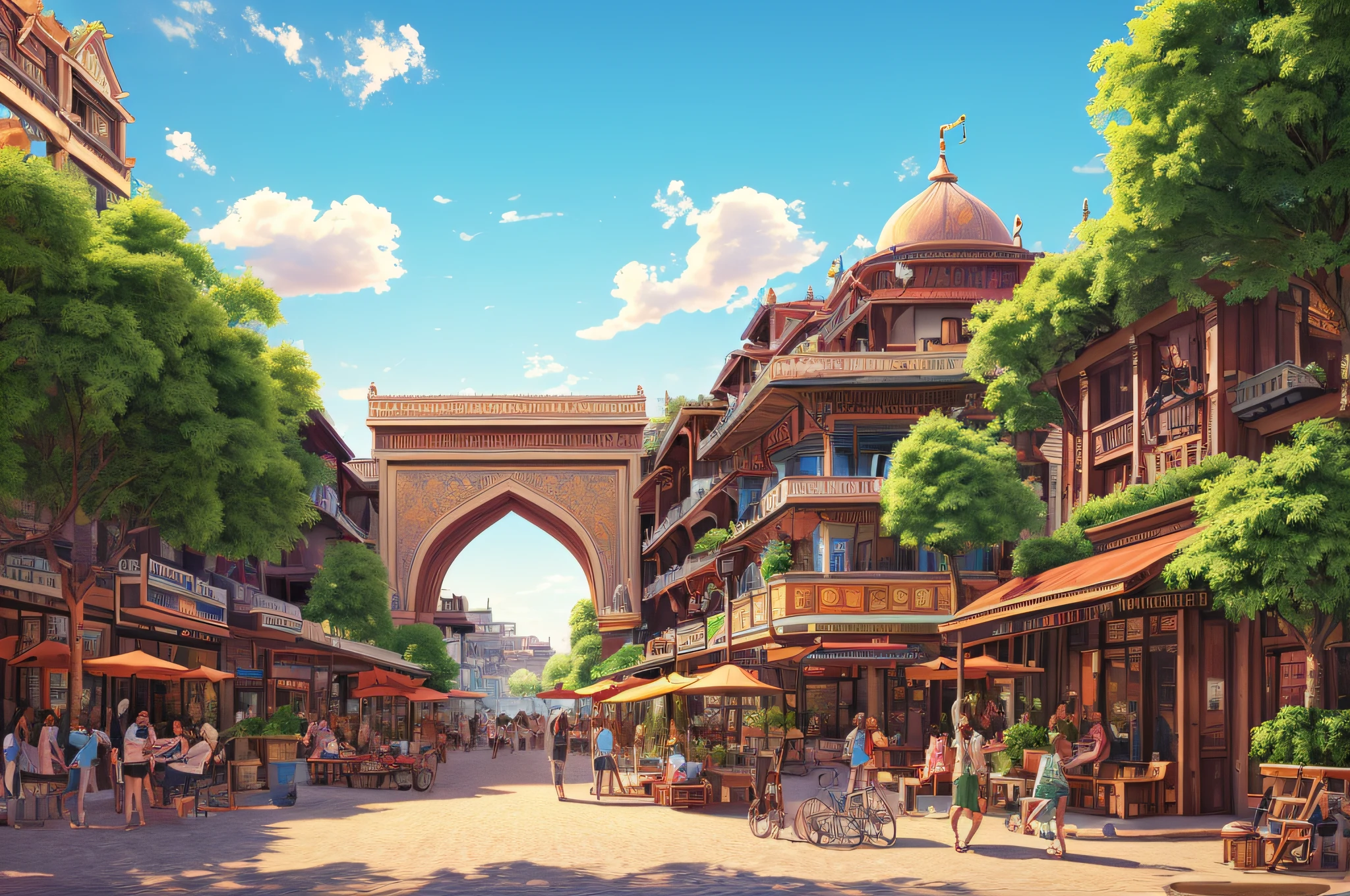 royal city, terrace, clouds, wide angle, reclamation, ancient royal city, bazaar, ray tracing, comics, 3d rendering, cartoon, cute style, sunny, outdoor, detail, 4k, hd, high quality,(8k, best quality), super detail, beautiful detail, photoreal --auto