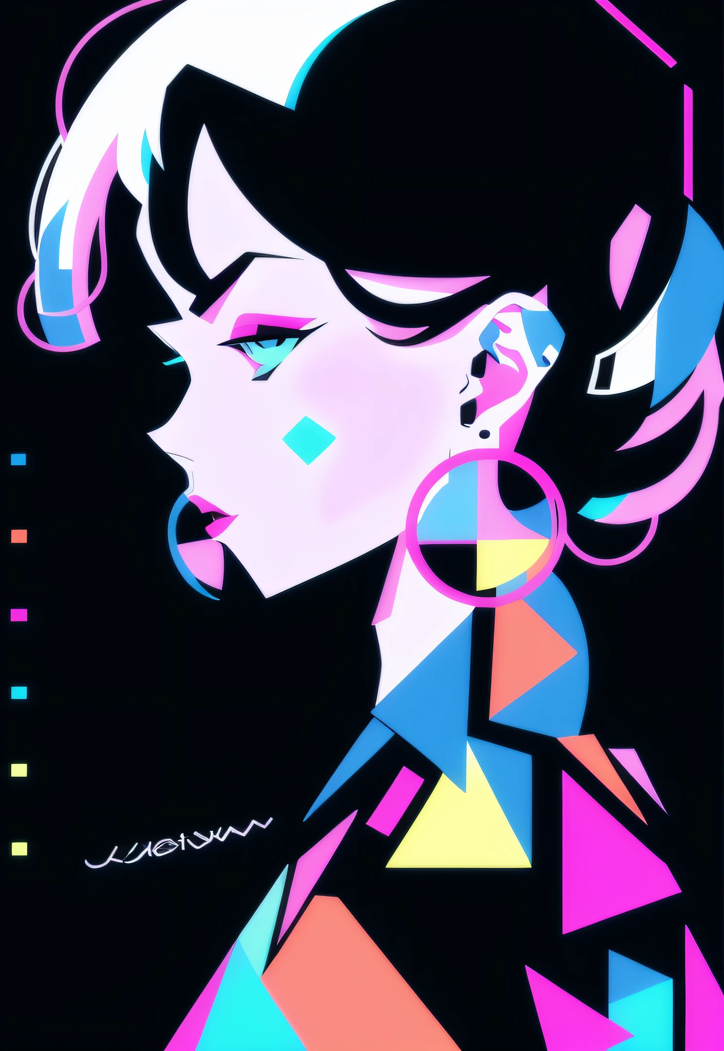 fashion girl,close-up,flat illustration, geometric shapes, look