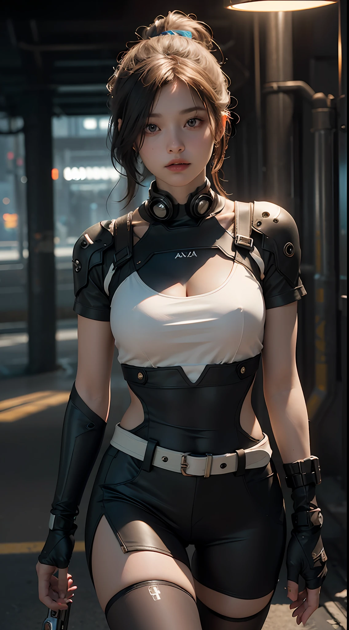 ((Best quality)), ((masterpiece)), (detailed:1.4), 3D, an image of a beautiful cyberpunk female,HDR (High Dynamic Range),Ray Tracing,NVIDIA RTX,Super-Resolution,Unreal 5,Subsurface scattering,PBR Texturing,Post-processing,Anisotropic Filtering,Depth-of-field,Maximum clarity and sharpness,Multi-layered textures,Albedo and Specular maps,Surface shading,Accurate simulation of light-material interaction,Perfect proportions,Octane Render,Two-tone lighting,Wide aperture,Low ISO,White balance,Rule of thirds,8K RAW,