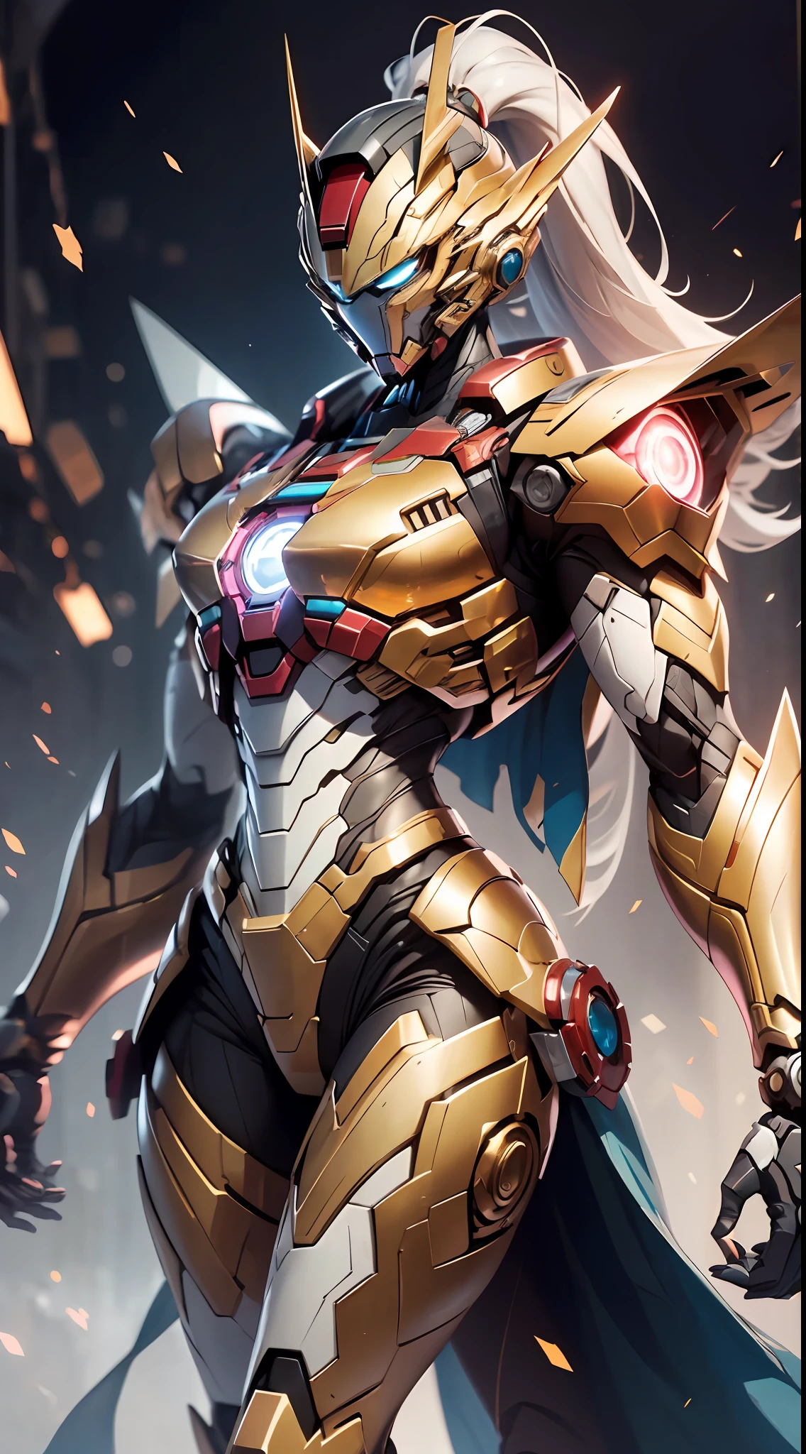 Gold Saint Seiya Limb Armor, Marvel Movie Iron Man Breastplate, (Gundam 00 Gundam Exia: 1.5), (Mecha) (Mechanical) (Armor), (Open leg: 1.3), Perfect, (Wide Angle), (Black Background: 1.6), Best Quality, Masterpiece, Super Resolution, (Reality: 1.4), 1 Girl, Bare Shoulders, Crazy Details, (Hip Folds: 1.2), Lower Chest, Side Chest, Unrealistic Engine Style, Boca Effect, David S. La Chapelle style lens, bioluminescent palette: light blue, light gold, light pink, bright white, wide angle, ultra-fine, cinematic still life, vibrant, Sakimichan style, perfect eyes, highest image quality 8K, inspired by Harry Winston, Canon EOS R 6 shooting masterpiece "Chaos 50,--, under eye mole, ray tracing, surrealism, textured skin --s2