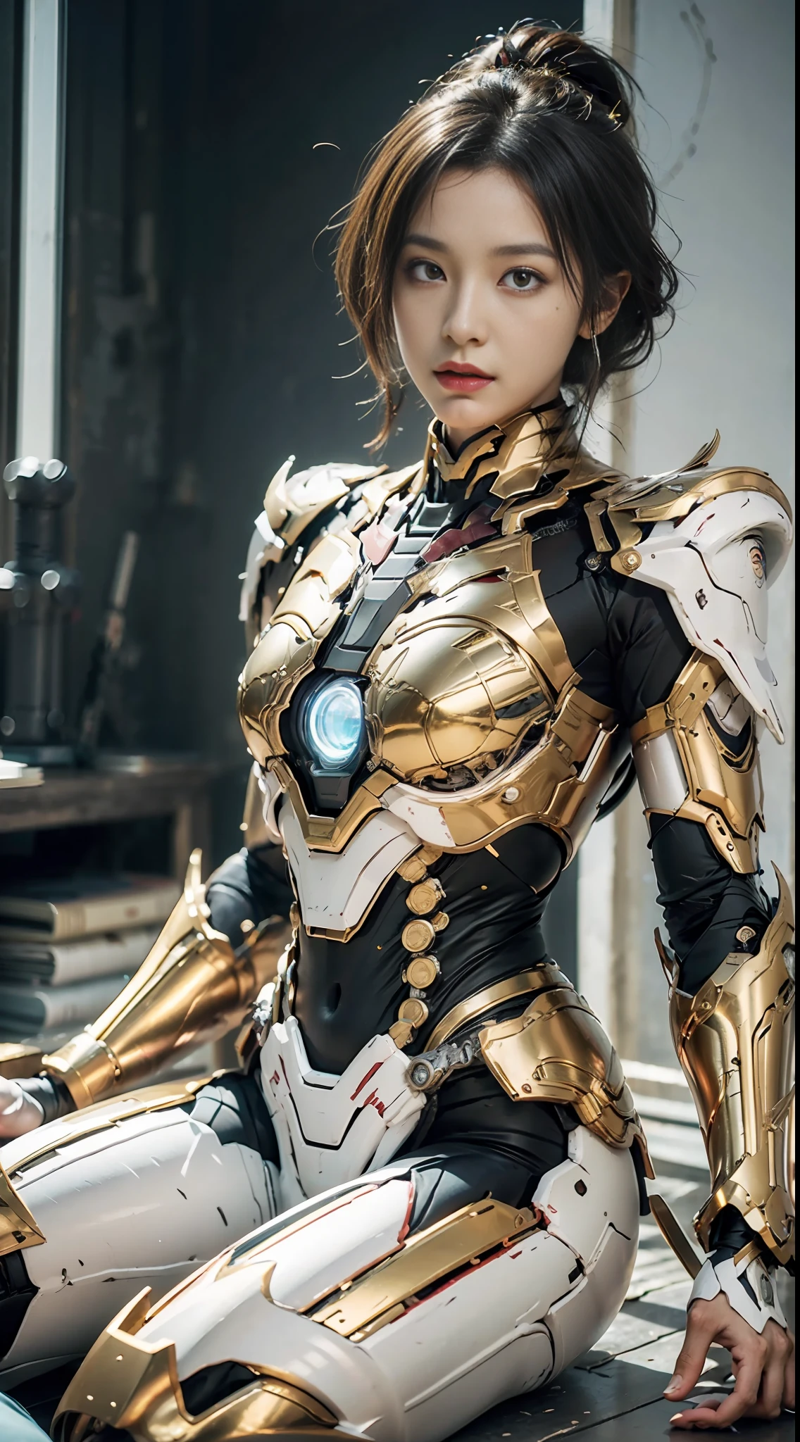 Dragon Princess, Golden Saint Seiya Limb Armor, Marvel Movie Iron Man Cuirass, (Gundam 00 Gundam Exia: 1.5), (Mecha) (Mechanical) (Armor), (Open leg: 1.3), Perfect, (Wide Angle), (Black Background: 1.6), Best Quality, Masterpiece, Super Resolution, (Reality: 1.4), 1 Girl, Bare Shoulders, Crazy Details, (Hip Folds: 1.2), Lower Chest, Side Chest, Unrealistic Engine Style, Boca Effect, David La Chapelle style lens, bioluminescent palette: light blue, light gold, light pink, bright white, wide angle, ultra-fine, cinematic still life, vibrant, Sakimichan style, perfect eyes, highest image quality 8K, inspired by Harry Winston, Canon EOS R 6 shooting masterpiece "Chaos 50,--, under eye mole, ray tracing, surrealism, textured skin --s2