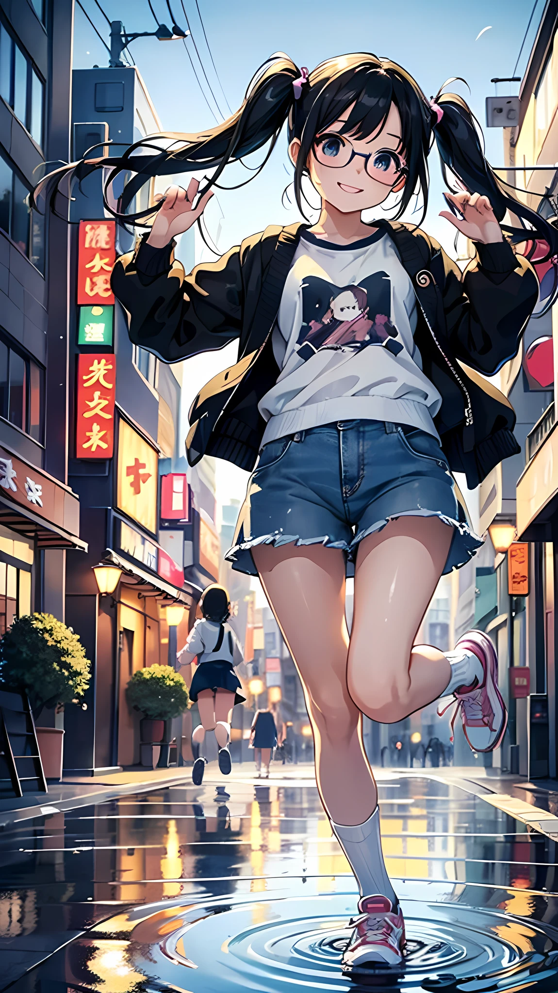 official art, Unity 8k wallpaper, super detailed, (realistic:1.2), beautiful and beautiful, beautiful, masterpiece, best quality, 1 girl , face camera, full body, wearing glasses, smiling,