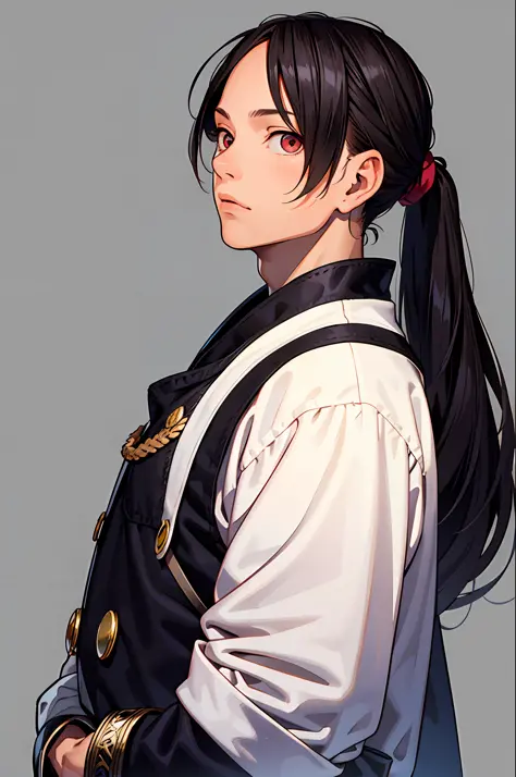 masterpiece, best quality,1male,adult masculine male,red eyes,very long ponytail, black hair,pretentious _face,shiny skin, princ...