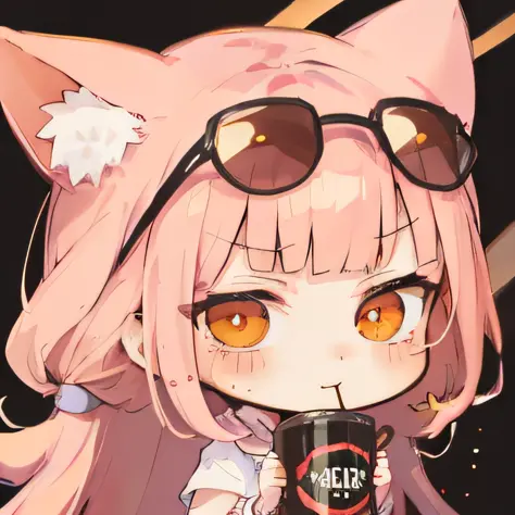 cartoon girl with sunglasses and drink in her hands, umaru-chan, shikamimi, cute anime face, kawaii anime manga style, nekomimi,...