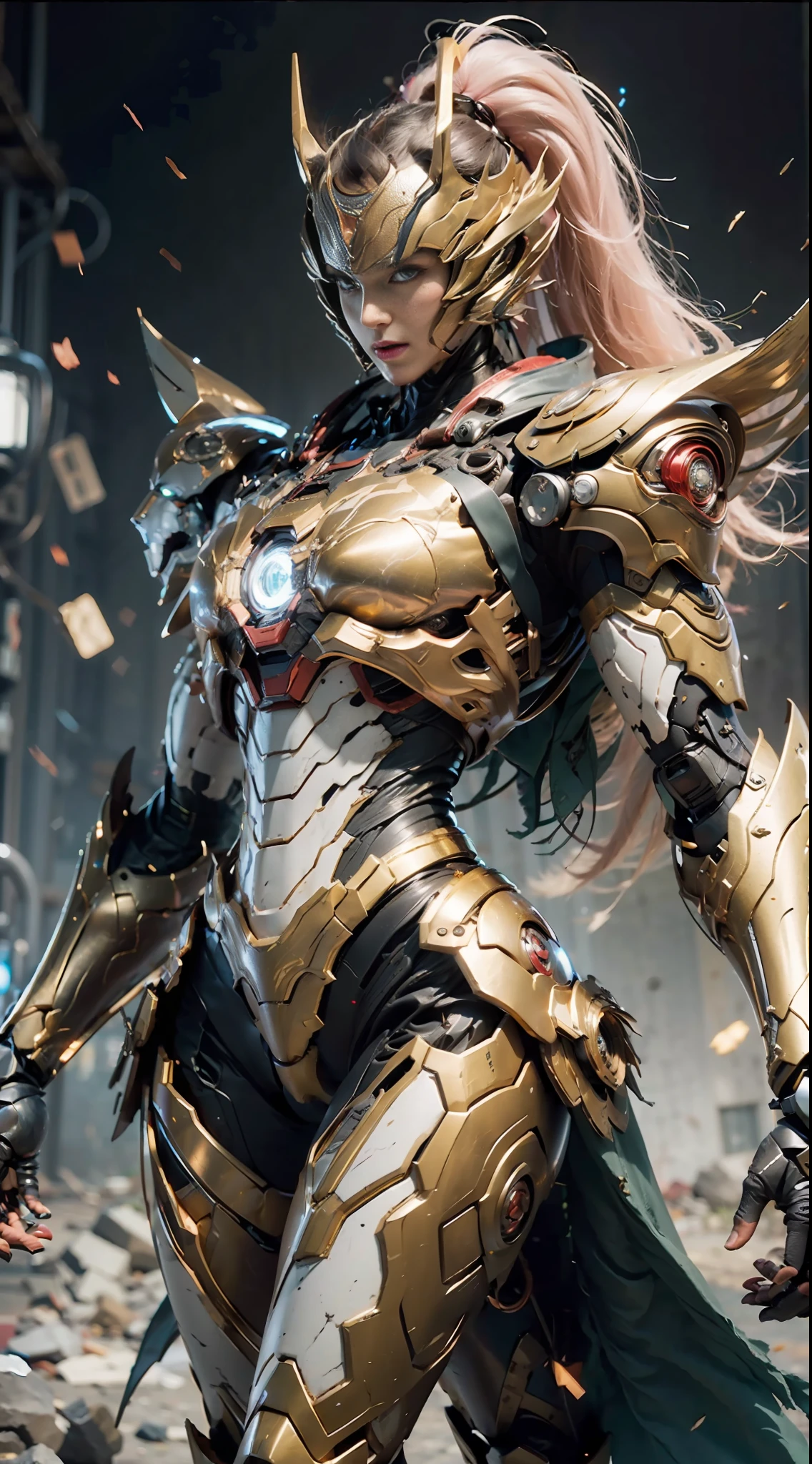 Una foto de una princesa dragón., armadura de extremidad dorada de saint seiya, Coraza de Iron Man de la película Marvel, (hasta 00 Gundam Exia: 1.5), (mecha) (mechanical) (armadura), (pierna abierta: 1.3), Perfecto, (gran angular), (fondo negro: 1.6), mejor calidad, Obra maestra, súper resolución, (realidad: 1.4), 1 chica, hombros descubiertos, detalles locos, (pliegues de cadera: 1.2), parte inferior del pecho, Pecho lateral, estilo de motor poco realista, efecto boca, Lente estilo David La Chapelle, paleta bioluminiscente: azul claro, Luz de oro, Rosa claro, blanco brillante, gran angular, super fine, bodegón cinematográfico, vibrante, estilo sakimichan, ojos perfectos, máxima calidad de imagen 8K, inspirado en harry winston, Obra maestra de disparo de Canon EOS R 6" Caos 50,--, lunar debajo del ojo, trazado de rayos, surrealism, piel texturizada --t2