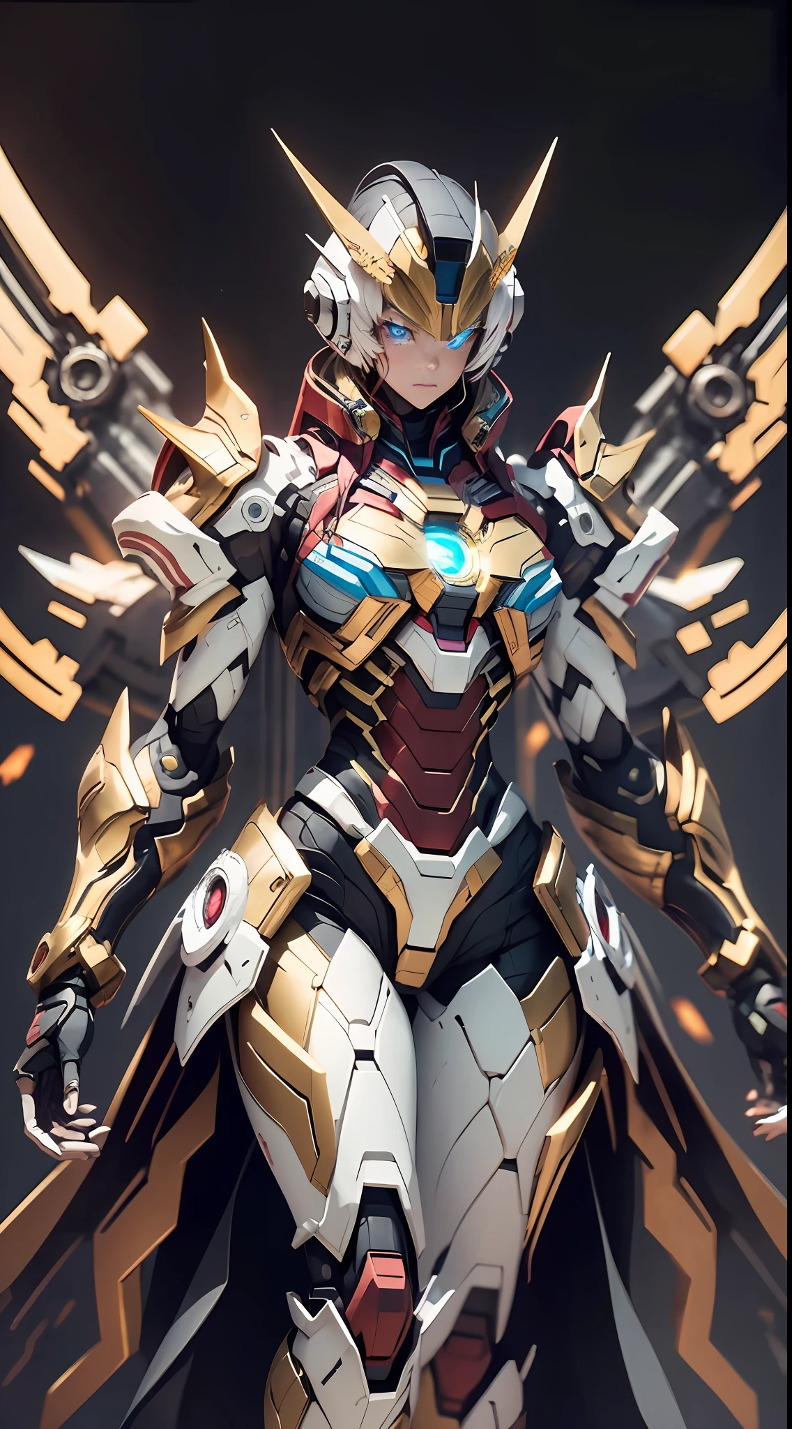 Golden Saint Seiya Limb Armor, Marvel Movie Iron Man Breastplate, (Gundam 00 Gundam Exia: 1.5), (Mecha) (Mechanical) (Armor), (Open Leg: 1.3), Perfect, (Wide Angle), (Black Background: 1.6), Best Quality, Masterpiece, Super Resolution, (Reality: 1.4), 1 Girl, Bare Shoulders, Cold Eyes, Crazy Details, (Hip Folds: 1.2), Lower Chest, Side Chest, Unrealistic Engine Style, Boca Effect, David S. La Chapelle style lens, bioluminescent palette: light blue, light gold, light pink, bright white, wide angle, ultra-fine, cinematic still life, vibrant, Sakimichan style, perfect eyes, highest image quality 8K, inspired by Harry Winston, Canon EOS R 6 shooting masterpiece "Chaos 50,--, under eye mole, ray tracing, surrealism, textured skin