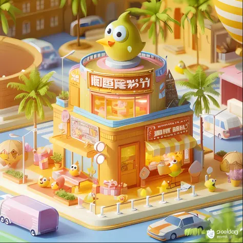 there is a toy of a building with a bird on top, cute 3 d render, trend on behance 3d art, trend on behance 3 d art, 3 d render beeple, high detailed store, 3d illustration, 3 d illustration, trending on cgstation, kawaii hq render, kenny wong x pop mart