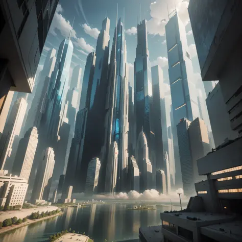 Cyberpunk Futuristic World Sci-Fi Universe Skyscrapers Megalithography Top Quality Ultra High Definition Masterpiece Ultra Real Fantasy