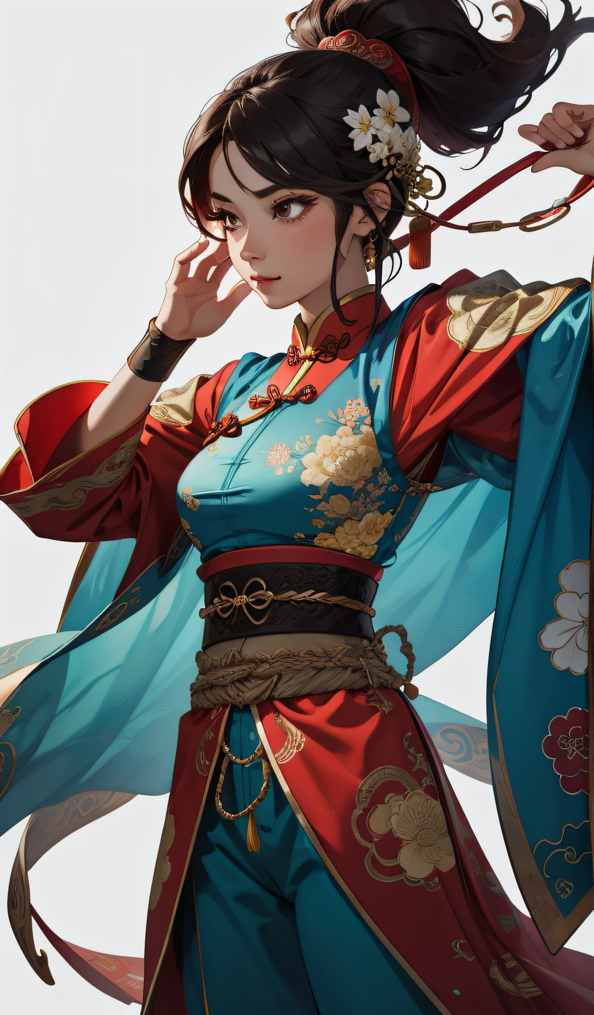 A girl, ancient Chinese costume, whole body, sunshine, clear face, clean white background, masterpiece, super detail, epic composition, ultra HD, high quality, extremely detailed, official art, uniform 8k wallpaper, super detail, 32k