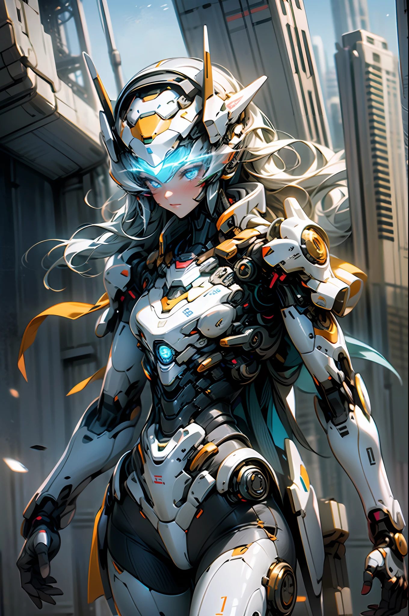 In a world where futuristic technology and fantasy are intertwined, a mecha girl proudly appears. She is dressed in high-tech full-body mecha armor, made of magnesium alloy and advanced nanomaterials, shining with a metallic sheen. The armor's design combines streamlined and combat functions, showcasing the innovation and beauty of futuristic technology.

The Mech Maiden's helmet is equipped with advanced integrated sensors that analyze the environment in real time and provide important data. Her eyes revealed firmness and wisdom, and her eyes flashed with mechanical light. Her steps are firm and graceful, showing the flexibility and strength of the mech.

This stunning scene was captured by genius photographer Annie Leibovitz. She cleverly uses the Leica S3 camera to capture the mystery and power of the mech girl. The camera is set to a shutter speed of 1/250, an aperture of f/5.6, and an ISO of 400 to highlight the detail and texture of the mecha's armor.

In the background, a futuristic city of high-rise buildings and flying vehicles traverse busy streets. Futuristic technology elements float in the sky, such as flying machines and floating displays, adding a futuristic and fantastical feel to the scene.

The mech girl's posture shows her fighting skills and confidence. She holds an energy sword in one hand, emitting a blue or green glow, symbolizing strength and determination. Her other hand holds a high-tech energy shield, demonstrating her defensive abilities.

This stunning photo captures the charm and power of the mech girl, showing the wondrous fusion of technology and whimsical worlds. It is a tribute to future technology and human creativity, inspiring imagination of what is possible in the future.