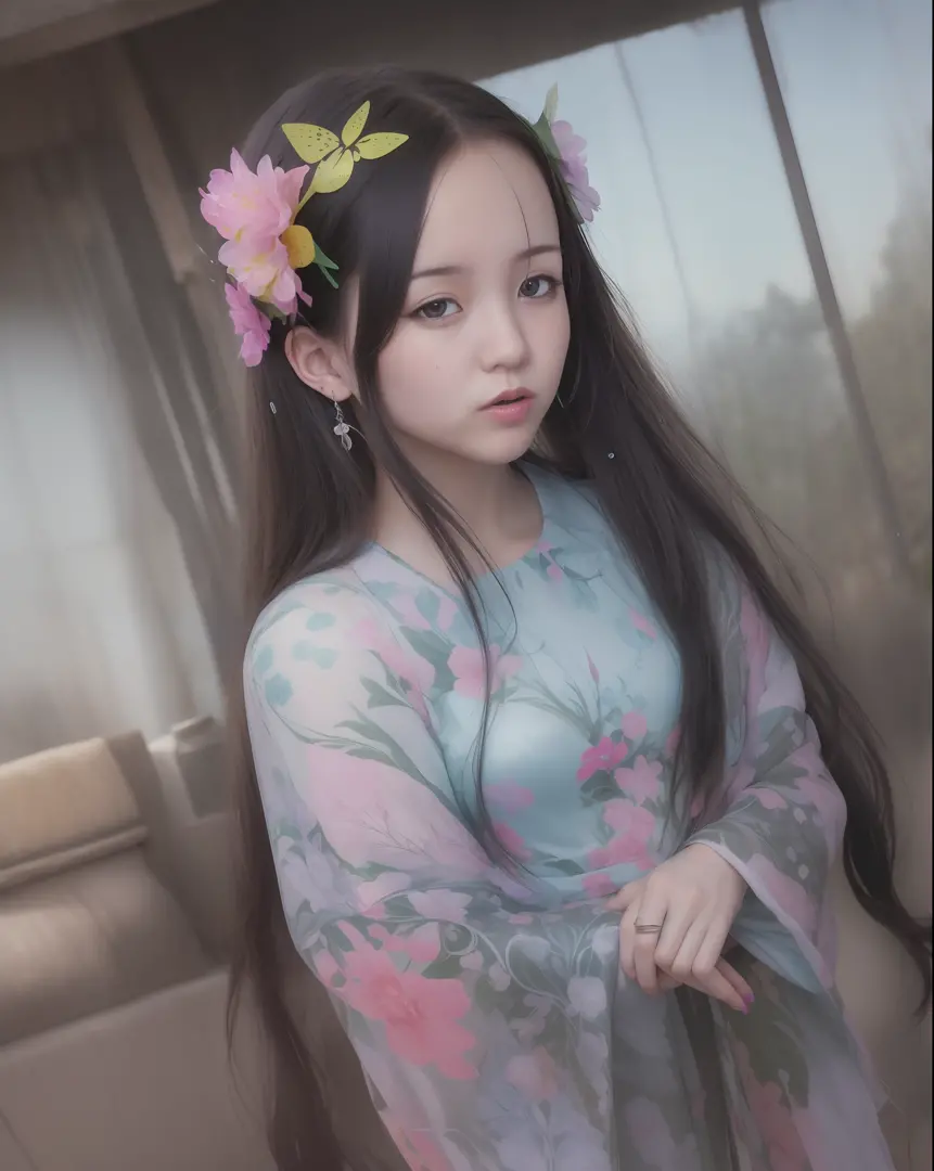 (8k, RAW photo:1.2),best quality, ultra high res,dramatic angle,(fluttered detailed color splashs), (illustration),(((1 girl))),(long hair),(rain:0.9),(hair ornament:1.4),there is an ancient palace beside the girl,chinese clothes,(focus on), color Ink wash...