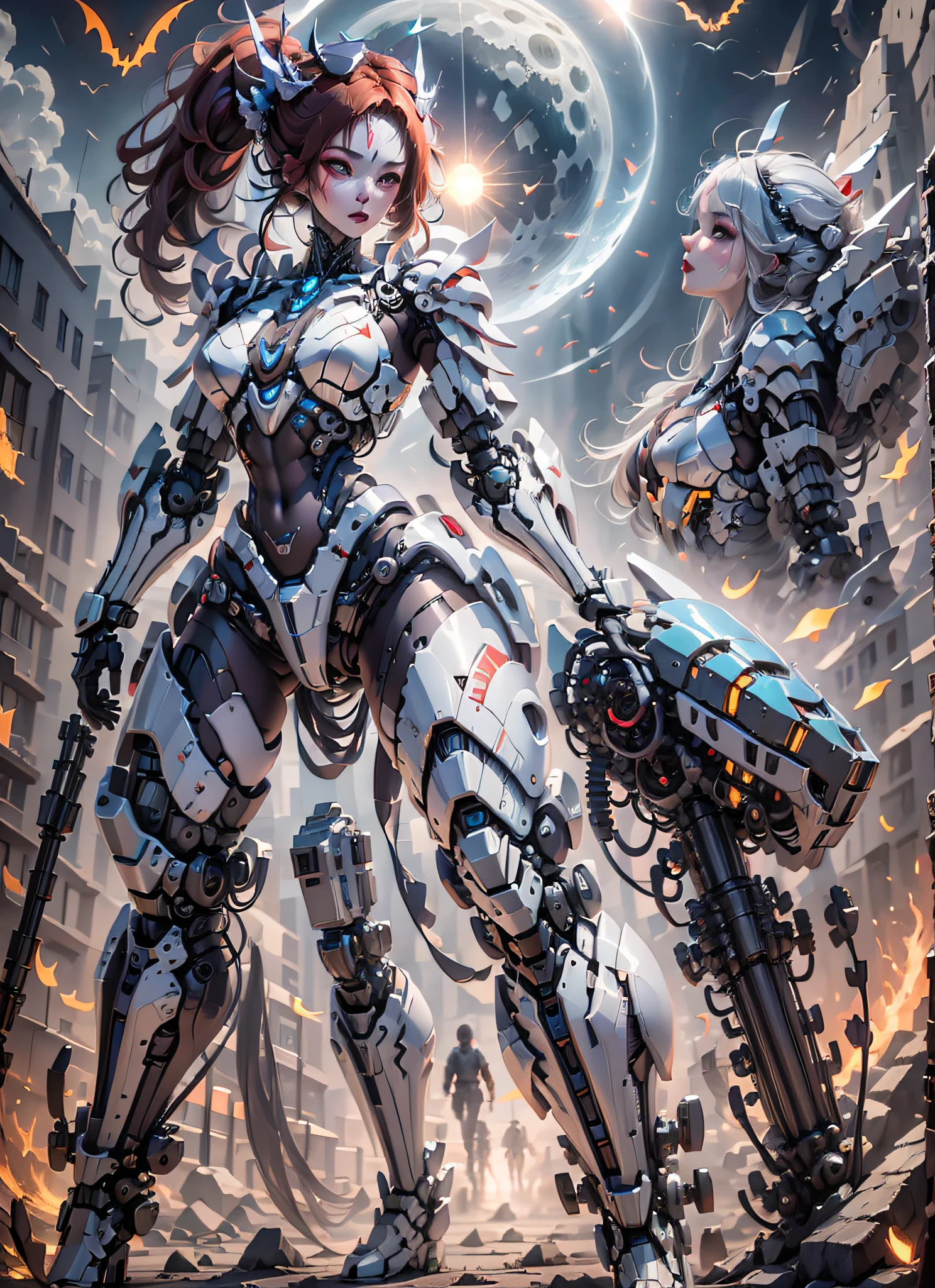 (melhor qualidade)), ((Obra de arte)), (Muito detalhado: 1.3), 3D, Linda mulher ciberpunk, cosplay de predador, tecnologia de ficção científica, hdr (dinâmica de alto alcance), rastreamento de raios, NVIDIA RTX, super resolução, Irreal 5, dispersão subterrânea, Textura PBR, Pós-processamento, Filtragem anisotrópica, profundidade de campo, Máxima nitidez e nitidez, Textura multicamadas, Mapeamento especular e albedo, Sombreamento de superfície, Simulação precisa de interações entre materiais leves,  Proporções perfeitas, renderização de octanas, iluminação duotônica, ISO baixo, Balanço de branco, regra dos terços, Grande abertura, 8K CRU, Subpixels de alta eficiência, convolução de subpixels, Partículas leves, dispersão de luz, efeito tyndall, biquíni muito sexy, corpo todo, pose de batalha, cabelo ruivo com tranças, morcegos no céu notuno, lua cheia,