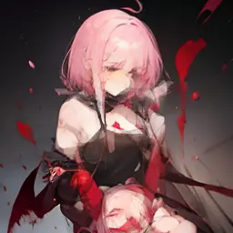 cutting, scared girl, pink shorthair, bleeding, decapitation, wiggling and trembling,