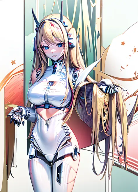 anime girl with long blonde hair and blue eyes posing, android heroine, perfect android girl, anime manga robot!! anime girl, se...