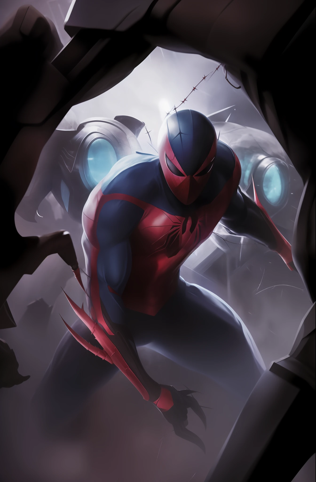 Spider - man in a cave with a spider - man in the background - SeaArt AI