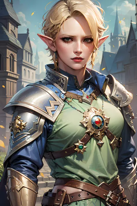 a close up of a woman in a green dress with a sword, alluring elf princess knight, portrait of female paladin, portrait of princ...