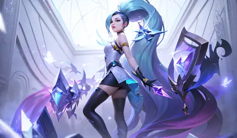 Realism, League of Legends illustration, delicate face, style art germ, KDA, crystal skin, extremely detailed art.