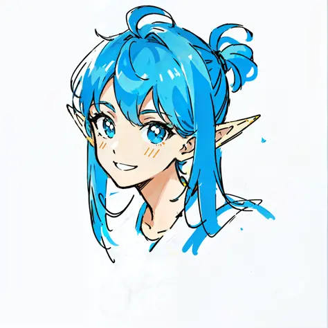 close-up of a cartoon long-haired boy with blue hair, 2d anime style, 2d art, 2d illustration, blue elf, drawing tool race!! hel...