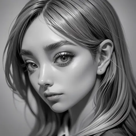 draw an illustration of a beautiful girl. she looks chic and sophisticated with the effect of monochrome tones, and the focus bl...