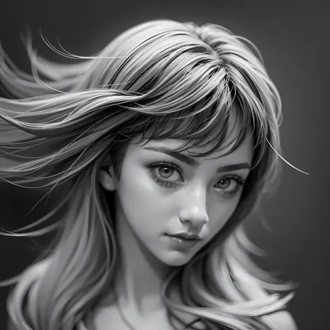 Draw an illustration of a beautiful girl. She looks chic and sophisticated with the effect of monochrome tones, and the focus bl...