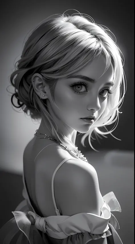 Beautiful girl, high-precision illustrations, monochrome tone effects, chic and sophisticated impression, focus blur softly enve...