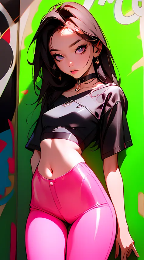 (masterpiece, best quality:1.4), official art, absurdres, vivid colors, girl, teen, beautiful eyes, tight crop top, tight pants,...