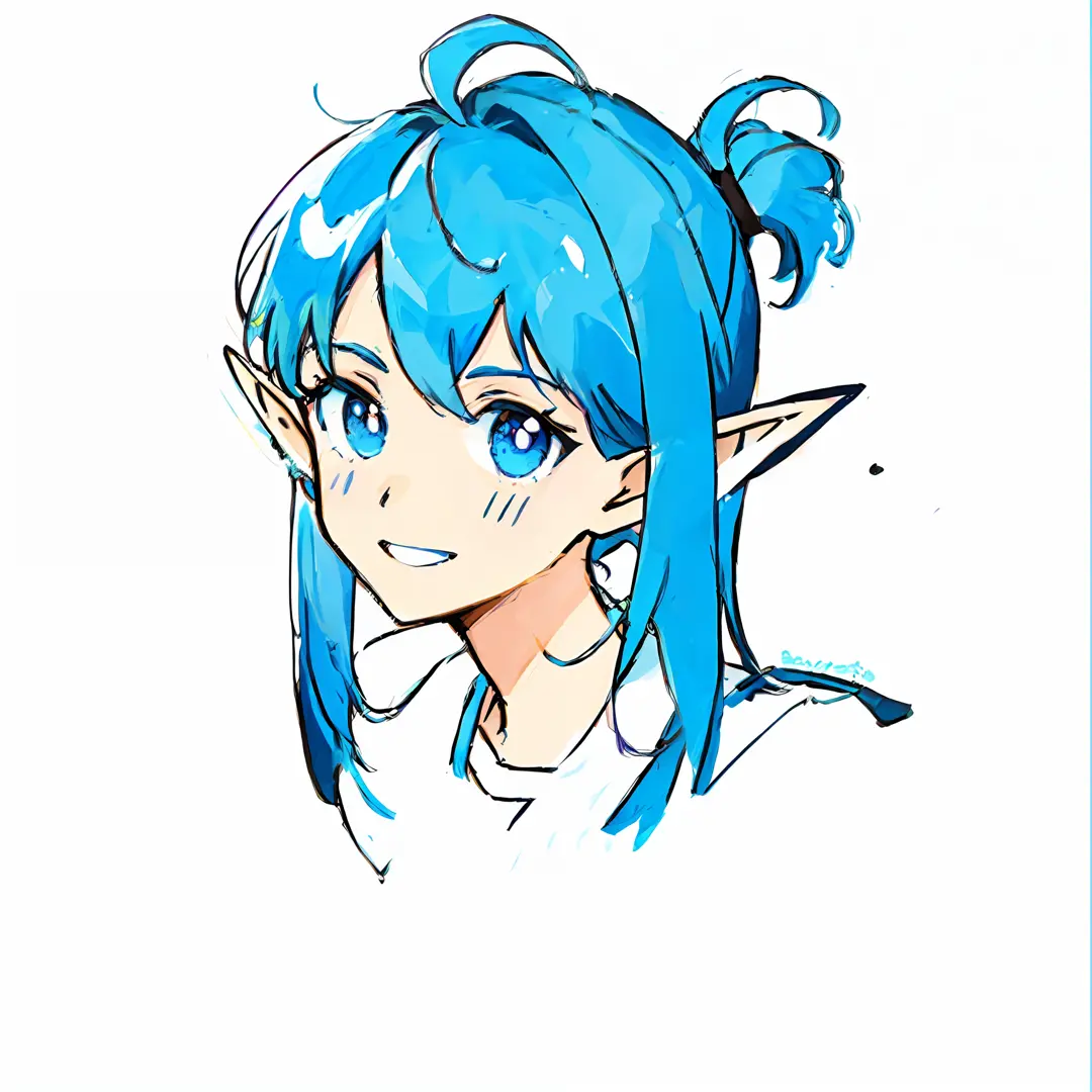 Blue haired shota drawing, blue elf, 2 D anime style, elf girl, drawing tool race!! blue, anime style, anime style portrait, anime art style, flat anime style shadow, anime style character, blue skin sprite, anime style, anime style, anime style, 2D art, l...