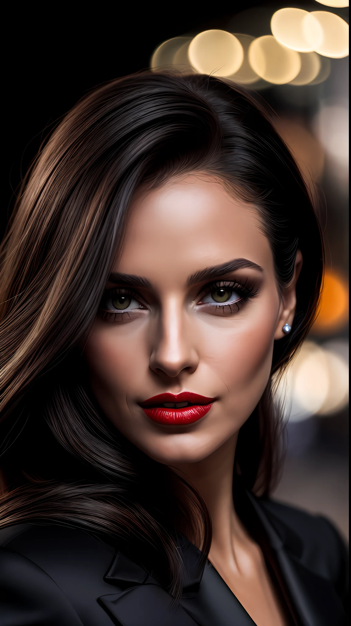 closeup portrait of a young sexy Russian woman with revealing Fit and flare dress in Spa retreat , symmetrical face,  Outdoor lighting, Brooding atmosphere, sharp eyes