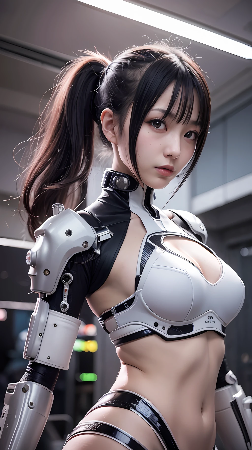 ciberpunk, ciborgue feminino, Especializado, uniforme, Aprimoramento Mecanizado, beleza, Cabelo preto, Japão