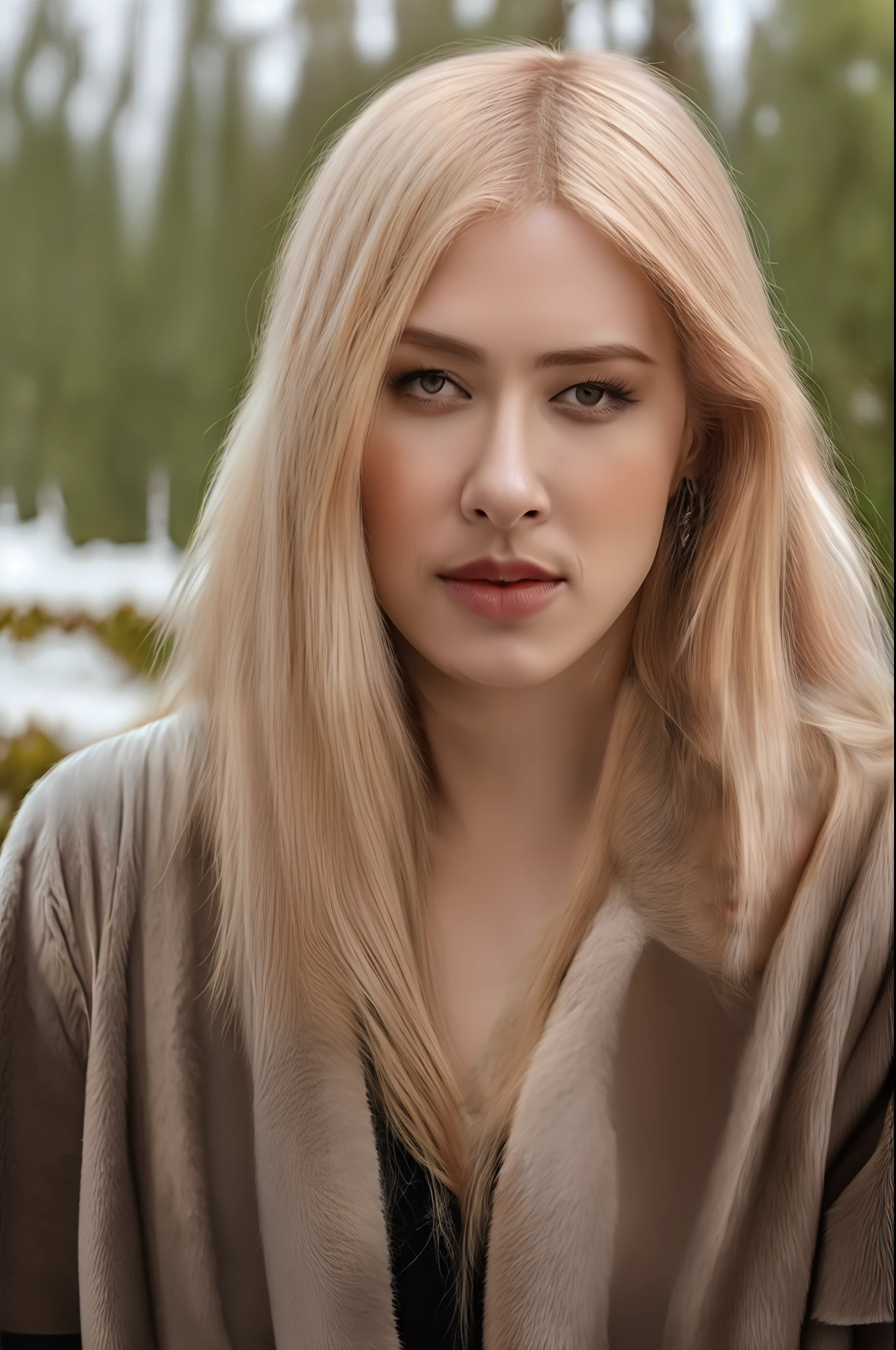 AriDug, masterpiece, sharp focus, photo-realistic, award winning hyper realistic (zoomed in) portrait photo of woman supermodel (Ari Dugarte:1) in a (fur vest:1.2), ((snowscape)), (sharp focused background), 8k ultra hd, 4k, (ultra hi definition photo), highest quality, best quality,