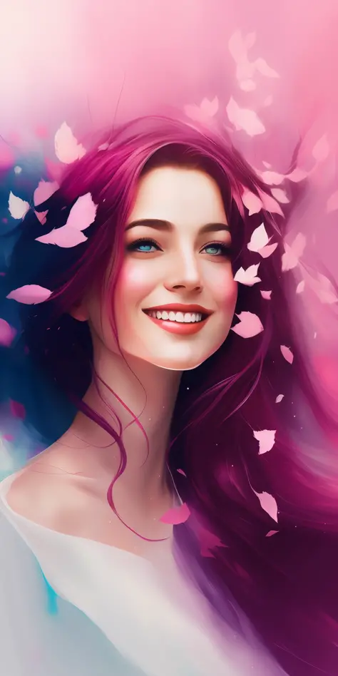 a picture of mse a beautiful woman,the most beautiful girl by agnes cecile, cheerful expression, beautiful pink hair moved by th...