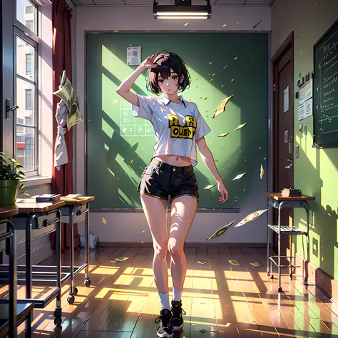 masterpiece, professional lighting, photon mapping, radiosity, physically based rendering, 1 girl, full body, money in hand, cla...