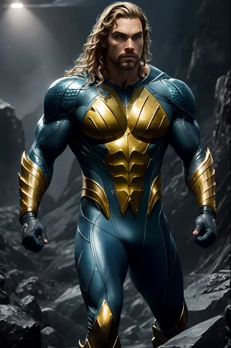 (8k, RAW photo, best quality, masterpiece: 1.2), ultra-detailed, formal art, photorealism: 1.37, upper body photo, The Rock 40 years DC Aquaman, film grain, action pose
