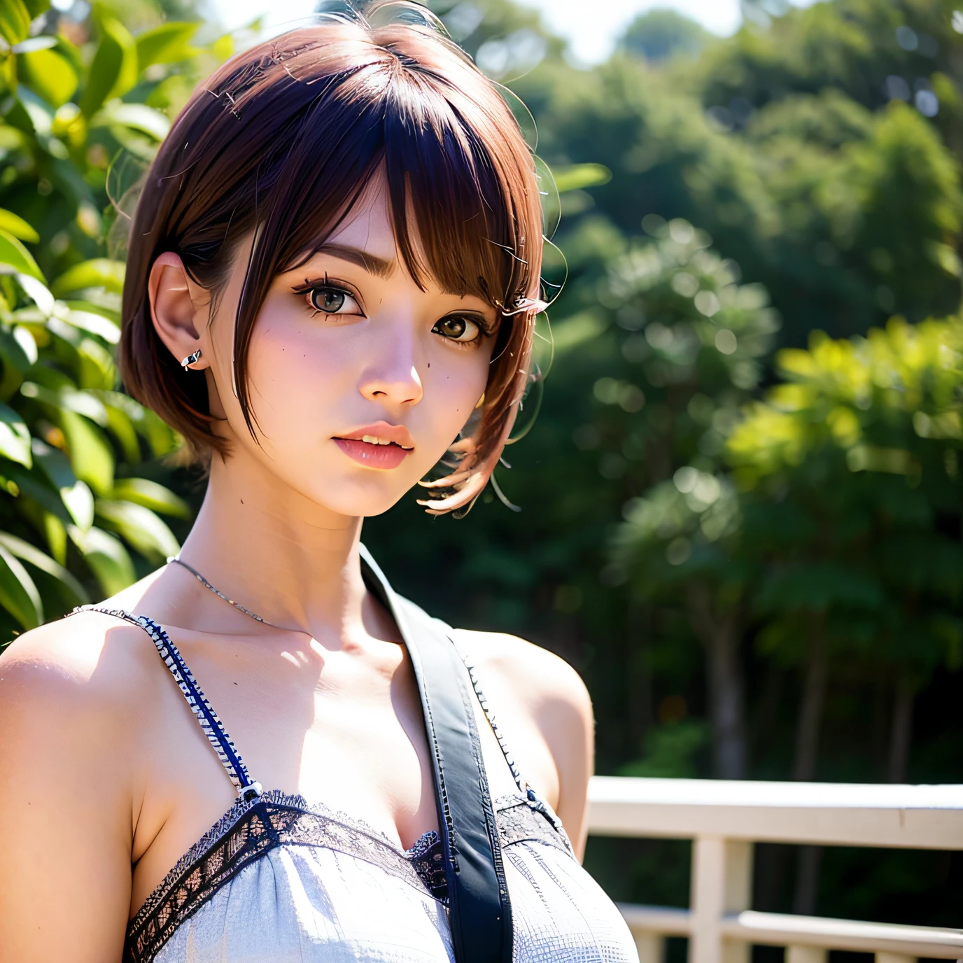 Short Hair, Brown Hair, Top Quality, Ultra High Resolution, (Photorealistic: 1.4), 1 Girl, Beholder, ULZZANG-6500