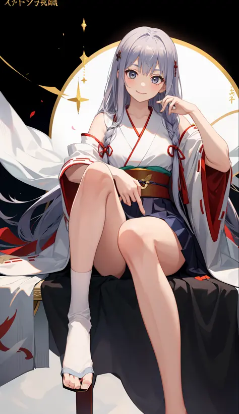 1 girl, smile, shirt, skirt, (small) chillerism, Japan high school student, priestess costume, vermilion hakama, New Year's bite, (portrait from the knee up),
