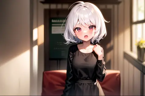 Neferpitou,1 girl, anime,orgasm_face blush,medium_breasts, Short_hair,white hair, extremely detailed background, best quality, v...